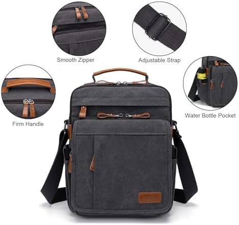 ESTARER Mens Messenger 13.3 inch Laptop Bag, Water-resistant Canvas Computer Briefcase Satchel Work Shoulder Bag Purse