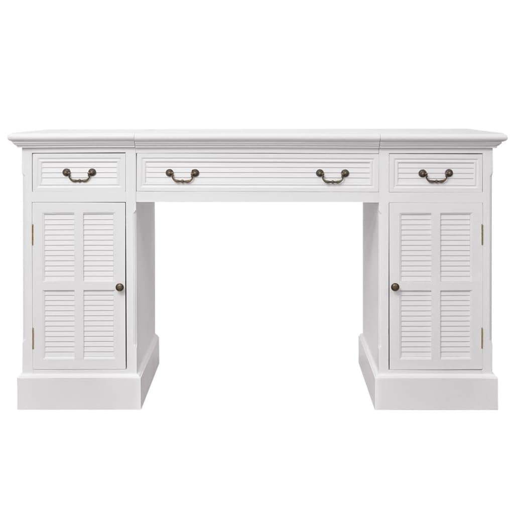 Scrivania bianca segretaria 140 x 48 x 80 cm con 3 cassetti e 2 scomparti per armadi in MDF e legno di pino, mobili da ufficio durevoli con spazio di archiviazione