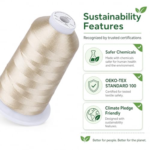 Image of Simthread 5500Yds /5000M 40WT Polyester Embroidery Thread Beige 843 | High-yardage 5000M spool offers smooth feeding and stable 40WT polyester thread for home and commercial embroidery machines.