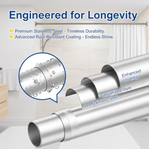 Image of JD FRESH 155 to 295 Cm Extendable Curtain Rod Holder Non-Drilling /Anti-Skid Spring Pull Rod /Stainless Steel Rust Proof Shower Curtain Rod /Window Curtain Rod / (Silver)