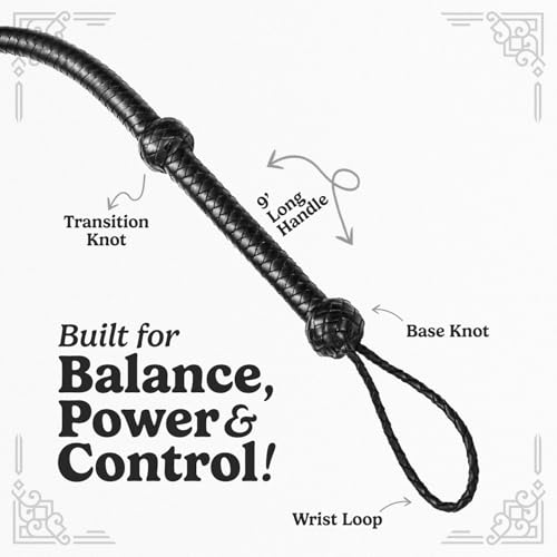 Image of Bull Whip Real Cow Hide Leather Equestrian Bullwhip Black 3ft, 4ft, 6ft, and 8ft Long for Sound Practice, Horse Handling & Costume Use