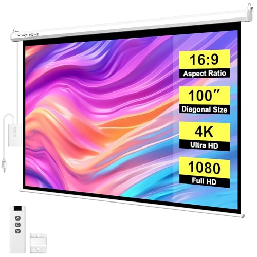 VIVOHOME Motorized Projector Screen with Remote, 16:9 100 Inch Auto Electric Projection Screen, HD 4K Movie Screen for Home Theater, Cinema, Office (87 x 49 White)