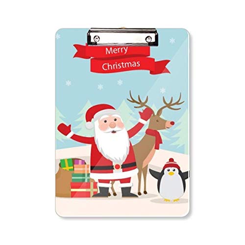Carpeta con portapapeles para Navidad, diseño de Papá Noel, alce, pingüino, con placa de respaldo A4