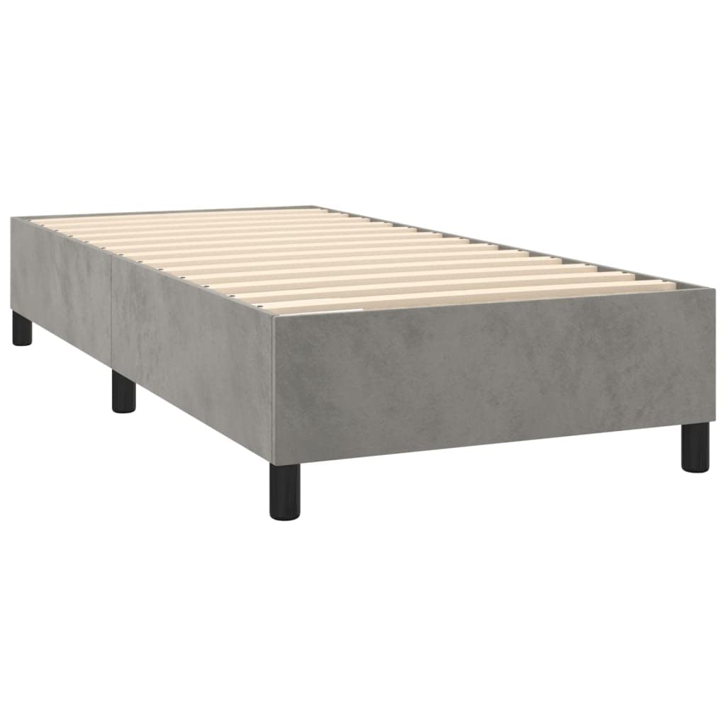 Samt Boxspringbett mit LED und verstellbarem Kopfteil Komfort Bett 90x190 | Boxspringbett mit Matratze und LED Licht Hellgrau 90x190 cm Samt Bett mit Kopfteil verstellbar Taschenfederkern Topper USB