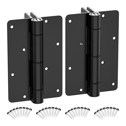 5-3/4 Self Closing Aluminum Gate Hinges for Metal Pool Gates Heavy Duty Fence Door Hinges with Adjustable Tension for Vinyl Fence Legged Hinges for Indoor Outdoor Gate Hardware 2Pack Matte Black
