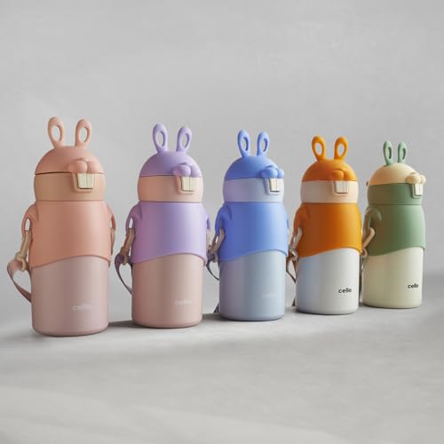 Image of Cello Bunny Kids Stainless Steel Flask 500ml, Green | Double Walled Vacuum Insulated Technology | One Click Push Button to Open | Ideal for School, Sports, Picnics