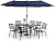Sophia & William Patio Dining Set with 13ft Double-Sided Patio Umbrella, 8 Piece Metal Outdoor Table Furniture Set with 6 Outdoor Stackable Chairs, 1 Rectangle Dining Table and 1 Large Navy Umbrella
