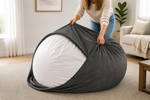 ULTIMATE SACK | 6 Ft Bean Bag Chair Replacement Cover Only | Grey Suede | Removable Washable Cover only