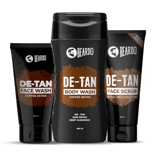 Beardo Detan Combo For Men (Set of 3) | Detan Face Wash & Detan Scrub & Detan Body Wash with Powerful Coffee Extract for Tan Removal | Hydrates & Exfoliates Men's Skin for Oil Control