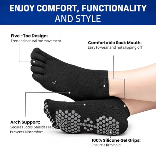 Image of Soxsense Soccer Grip Toe Socks, Non-Slip Socks for Sports & Pilates