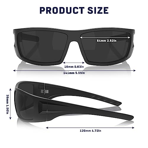 Piranha Orson Men's Sports Sunglasses - Black Full Frame, Smoke Gray Polycarbonate Lens, 100% UV Protection - View #5