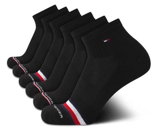 Tommy Hilfiger Mens Quarter Socks - 6 Pack Cushioned Athletic Ankle - Breathable Sports Socks (Size 7-12)