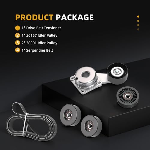 Image of Belt Tensioner Serpentine Belt Idler Pulley Kit For F150 4.6L /5.4L 05-06 09-10, For Ford Expedition 5.4L 09-14, For Explorer 4.6L 07-10, OE# 38001, 36157