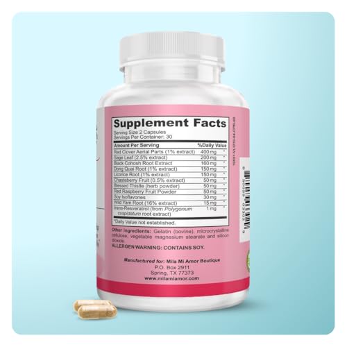 Image of Mila Miamor Women's Support - Hormone Regulator with Natural Ingredients - Estrogen Support for Women - Supplement for Hormone Balance, Menopause & Antioxidant - Made in USA - 60 Capsules