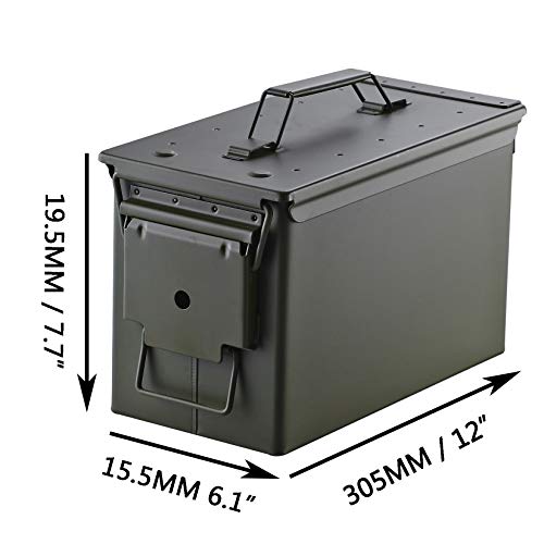 Huarui Metal Ammo Case Can – 50 Cal Military And Army Solid Steel Holder Box For Long-Term Shotgun Rifle Nerf Gun Ammo Storage (Army Green, 50Cal) #TOP2