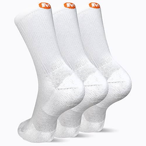 Image of Merrell Unisex Adult Men's and Women's Cushioned Cotton Crew Socks - 3 & 6 Pairs - Breathable Mesh Comfort Zones
