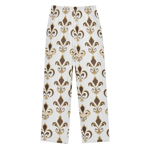 Golden Fleur De Lis Boys Long Pants Soft Trousers Elastic Waist Kids Lounge Bottoms with Pockets S-XL