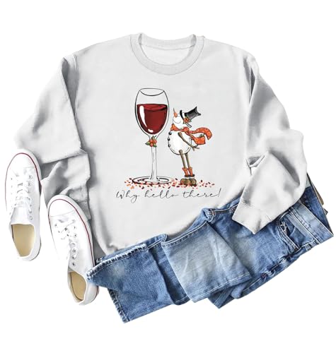 HONTOUTE Womens Cute Graphic Why Hello There Sweatshirt Christmas Lover