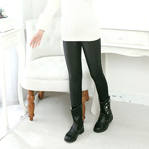 Familyhouse Girl's Faux Leather Leggings Fleece Lined Leggings Winter Thick Warm Elastic Tights Girl's Long Pants3