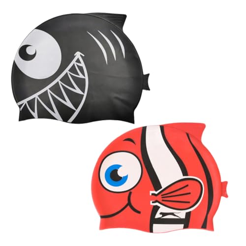Gorro de baño de silicona para bebé - Gorro de baño para bebé, gorro de piscina para bebé (tiburón negro/pez dorado) - Gorros de natación para bebé - Gorro de piscina para bebé - Impermeable y suave