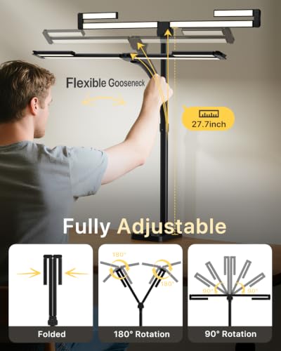 Image of ONEMIX LED Desk Lamp with Base, 42-Inch 4-Panel Light for Dual Monitors | 1800 Lumens, 4 Adjustable Panels, 5 Color Temps, 5 Brightness Levels, Remote, Timer, Flicker-Free for Home Office