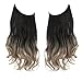 Ombre Invisible Wire Hair Extensions Black to Ash Blonde Synthetic Wavy Curly Hairpiece Long 16 Inch 3.9 Oz Adjustable Headband for Women Heat Resistant Fiber No Clip SARLA
