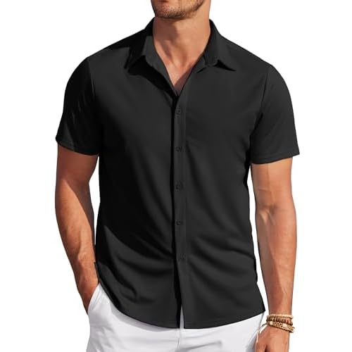 COOFANDY Mens Casual Wrinkle Free Shirts Short Sleeve Button Down Summer Stretch Dress Shirt
