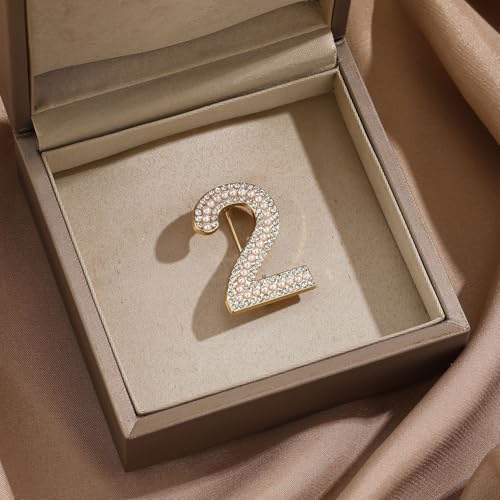 Broche chiffre strass scintillants et perles d'imitation - 5