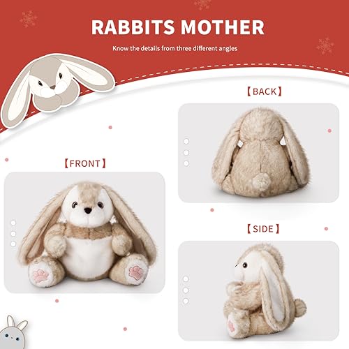 Image of Niuniu Daddy Mommy and Baby Bunny Stuffed Animal with Pouch, 3.3 lbs, 5 Pcs Weighted Rabbit Plush Toy Set, Hide and Seek Interactive Plushies, Gifts for Kids