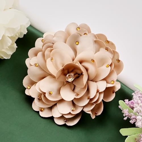 Image of Elegant Large Rose Flower Brooches Lapel Pins Handmade Dainty Satin Fabric Pearl Brooches Big Camellia Flower Brooch Pin for Women Wedding Part Dance Dress Suit Clothes Accessories Prom Jewelry
