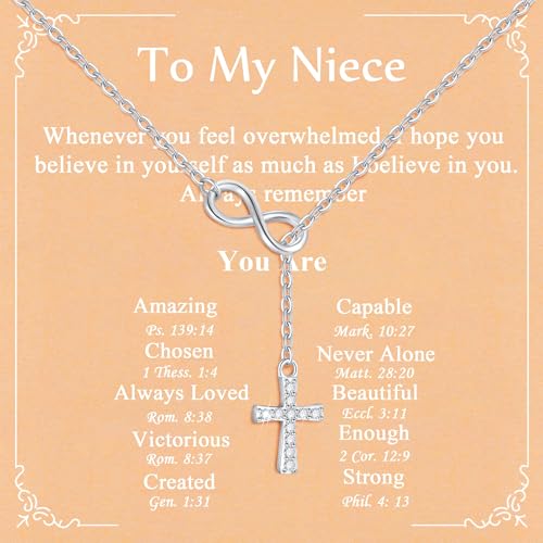 925 Sterling Silver Infinity Cross Necklace 18K White Gold Plated Small Danity Cross Necklace Confirmation Baptism Easter Religious Christian Gifts for Women Mom Sister Daughter Friend Niece