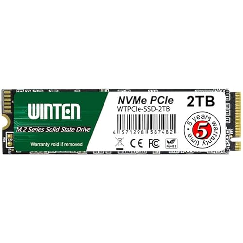 WINTEN ���� SSD 2TB NVMe M.2 2280 PCIe Gen 4.0×4 3D NAND �q�[�g�O���t�F�� (�ő�ǎ� 7400MB/s �ő发�� 6600MB/s) 5�N�ۏ� WTPCIe-SSD-2TB �y�������K�㗝�X�i�z