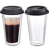 DICTEA Double Wall Glass Tumbler - Reusable Clear Insulated Tea/Coffee Mug with Lid 12-Ounce, On the...