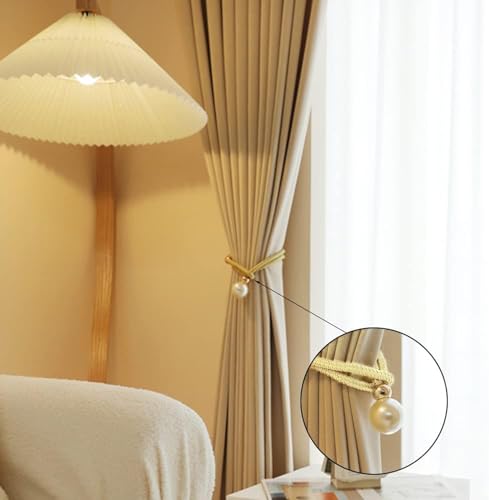 INOVERA (LABEL) 2 Pieces Curtain Holders Tieback - Adjustable Window Curtains Tie Rope - Drapery Hold-Backs Band for Home Office Decorative Accessories (Cream)