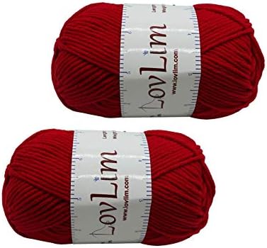 LovLim Yarn Pack, 2 skeins of 50g Each, Soft Cotton Yarn for Crochet and Knitting, Craft DK Amigurumi Yarn (Wine Red)
