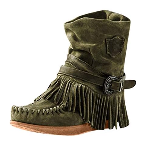 Wtouhe Women's Short Ankle Boots Fringe, 2020 Sale Comfort Casual Fashion Breathable Round Toe Rome Retro Non-Slip Flat Shoes Womens Low Heel Ankle Boots Tassel Warm Booties Cover