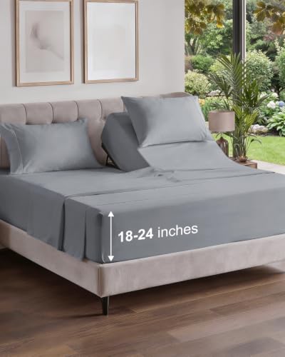 Image of Flex Top Split Head King Sheet Set - 4 Piece Extra Deep Sheets - Steel Blue