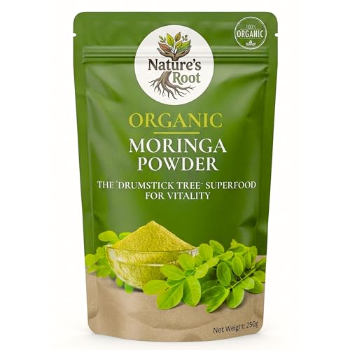 Nature's Root Organic Moringa Powder - 250g, Herbal Supplement, Essential Nutrition Superfood, Helps Naturally Boost Energy Levels, Improves Stamina and Vitality, Rich in Vitamins and Minerals