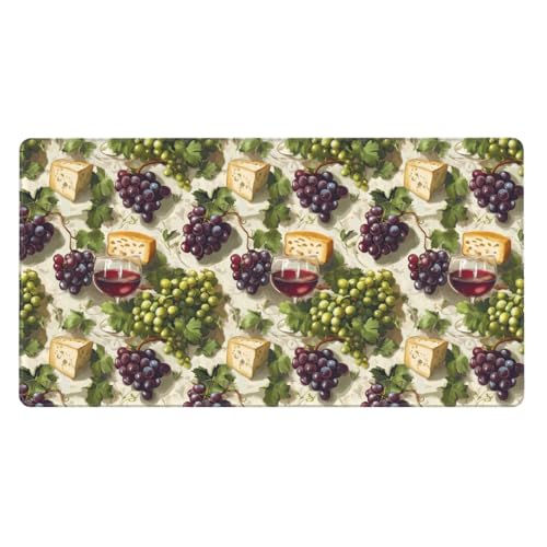 Grand tapis de souris raisin et fromage avec base en caoutchouc pour bureau
