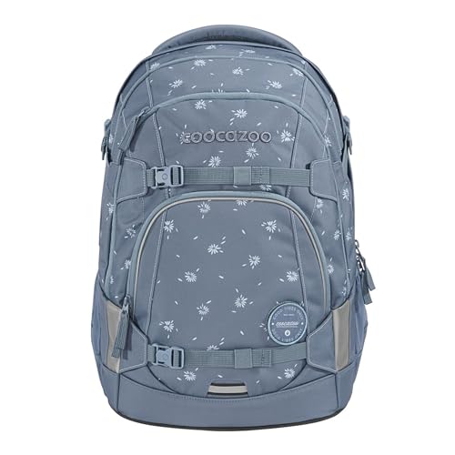 coocazoo Schulrucksack Mate „Bloomy Daisy”, hellgrau, ergonomischer & anpassbarer Tornister, höhen- & größenverstellbar, mit Brustgurt & Hüftgurt, ab der 3. Klasse