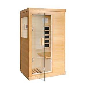 Far Infrared Sauna Home Sauna Spa Room Low-EMF Canadian Hemlock Wood 800W Indoor Saunas with Control Panel and Tempered Glass Door, Room:35.2 * 27.6 * 61.6Inch