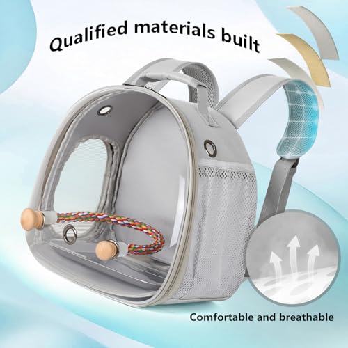 Image of Small Bird Travel Backpack Carrier Cage, Backpack to Transport Backpack Carrier with Metal Tray Stand Perch for Parakeet Cockatiel Budgies Vet Carry Book Bag Grey