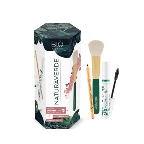 Naturaverde | BIO Make Up – Geschenkbox mit schwarzem Eyeliner, schwarzem Mascara und Bronzerpinsel, Puder und Rouge, Geschenkidee für eine Make-up-Box