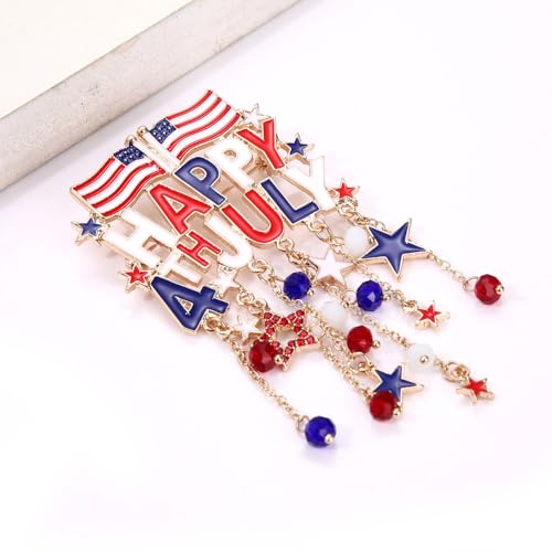 Image of 4th of July Brooches for Women American Flag Brooch Pins Red White and Blue USA Star Patriotic Brooches Independence Memorial Day 4th of July Outfits Accessories Jewelry Gifts