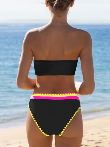 Image of popvil Bikini Sets for Women Bandeau Swimsuits Strapless Two Piece Bathing Suits Neon Swimwear for Beach Vacation 2026
