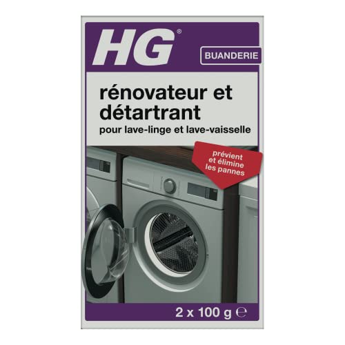 HG Nettoyant & Détartrant Lave-Linge/Lave-Vaisselle – Entretien en Profondeur, Nettoyage Professionnel pour Machines, Vaisselle & Couverts – 2 x 100 g