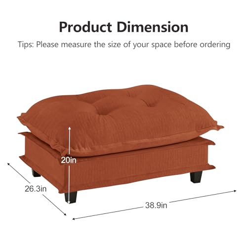 Image of Ottoman for Sectional Couches for Living Room, Orange Ottoman Seat for Modern Chenille Deep Seat Sofa Set, Salas para Casa, High Back Cloud Couch Modular Sectional Sets