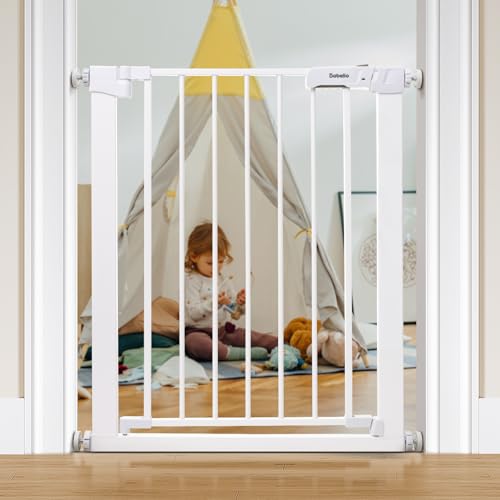 Image of BABELIO 26-28.5 Inch Narrow Easy Install Baby Gate, Auto-Close Metal Pet Gate for Small Stairs and Doorways, NO Drilling Pressure Mounted, NO Extensions, White
