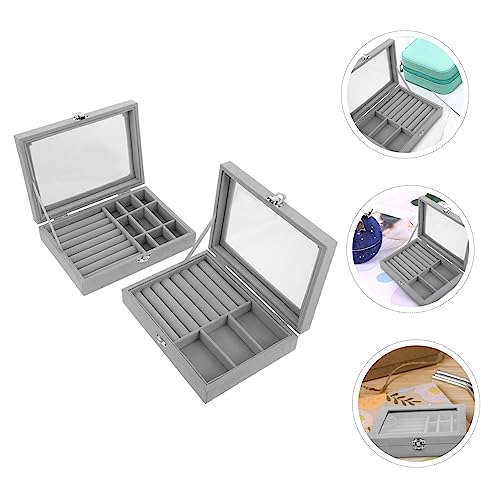 Boîte à bijoux petite portable grise compartiments étui rangement voyage compact