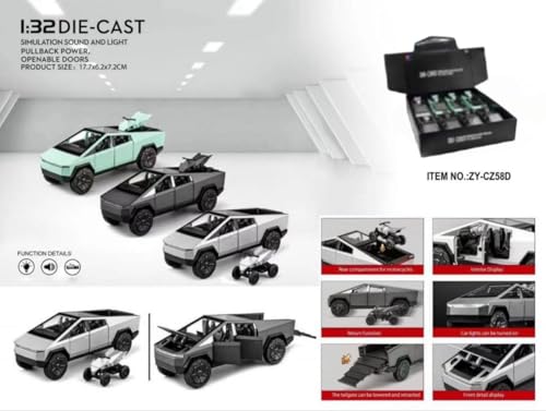 Image of Tesla Cyber 1:32 Model Car with Box, Zinc Alloy Pull Back Toy car with Sound and Light for Kids Boy Girl Gift [Colors as Per Stock]